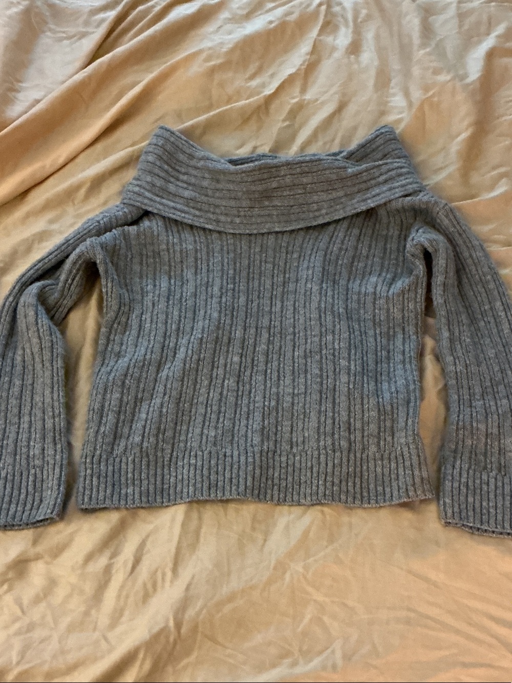 Princess Polly Grey Ribbed Off-Shoulder Sweater